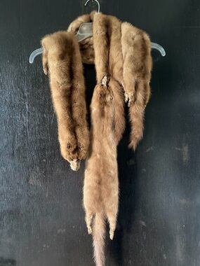 Vintage 40’s brown mink marten fur pelt scarf
